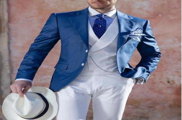 

2021 fashionable two buttons blue groom tuxedos notch lapel men wedding party groomsmen 3 pieces suits jacketvesttrousers6565952, White;black