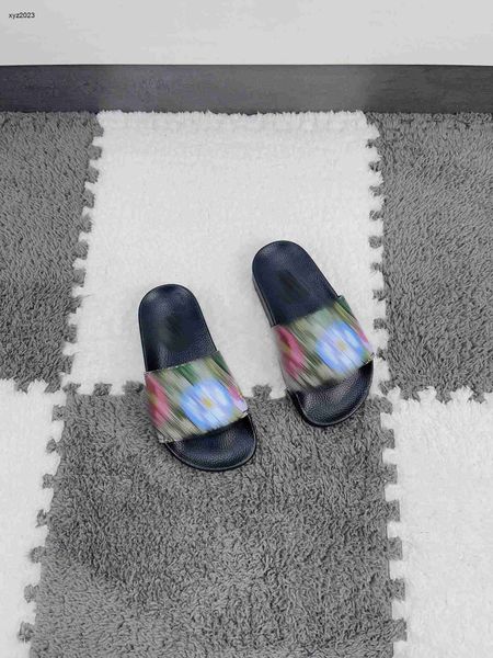 

23ss designer slides fashion kids sandals colorful floral print baby slippers size 26-35 summer child shoes box packaging june25, Black;grey