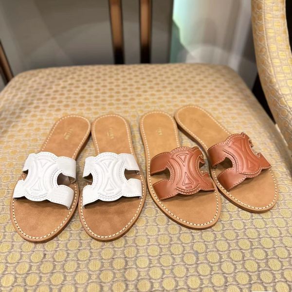 

luxurys celiny triomphe slippers sandal flip flops summer beach designer sandale mules womans slide indoor fashion casual flat heel slipper, Black