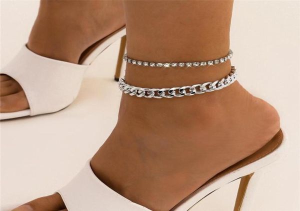 

anklets 2pcsset gold silver color crystal chain adjustable anklet set for women girl double tassel foot chains party jewelry9561345, Red;blue
