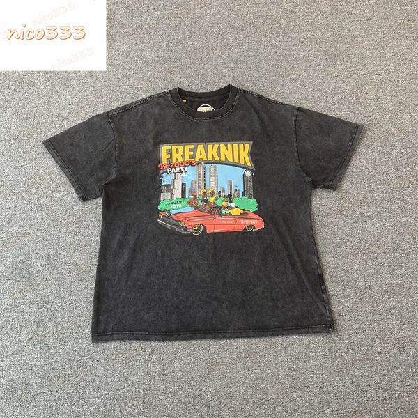 

23ss new ga depts red car gold printing washed and old cotton round neck loose versatile men and women casual trend short sleeve, White;black