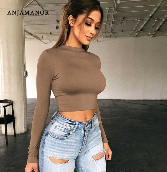 

anjamanor fall winter 2020 fashion long sleeve shirt women tshirt casual crop streetwear fitted ladies d67h55 t20064244043, White
