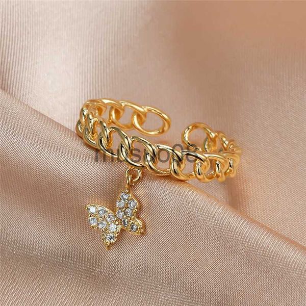 

band rings trendy female white crystal jewelry rose gold silver color wedding rings for women cute butterfly open pendant engagement ring j2
