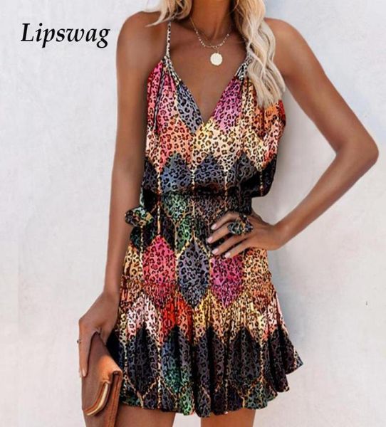 

casual dresses 2022 summer elegant geometry print aline beach dress women sleeveless backless party lady ruffle vneck mini7162900, Black;gray