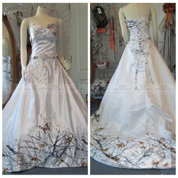 

2018 white camo real tree camouflage wedding dresses beaded bridal gowns snowfall custom lace up back wedding gown plus size9683738