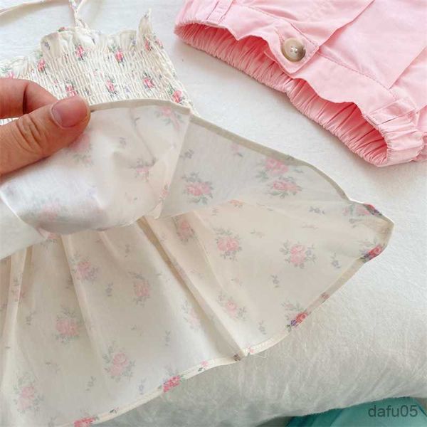 

tank 2023 summer new children sleeveless strap sweet baby girl cute flower print sling vest infant toddler cotton kids clothes r230817, Blue