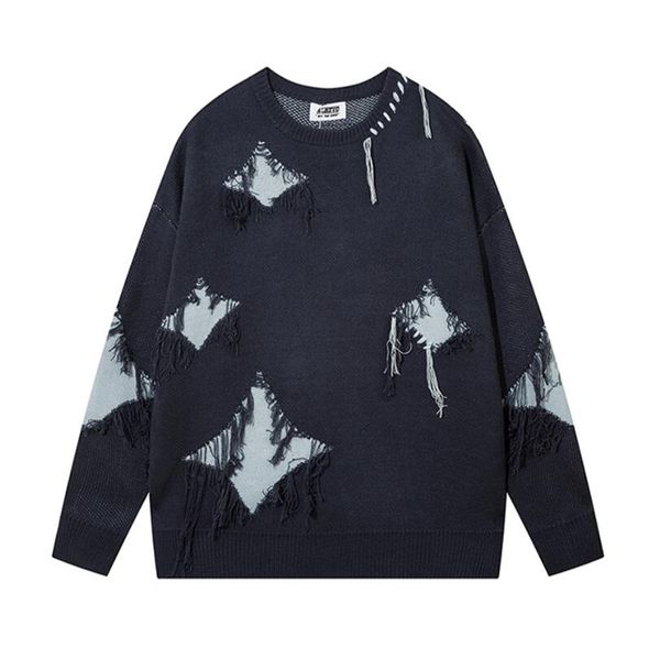 

pullover sweaters men and women crew neck patchwork oversized woolen