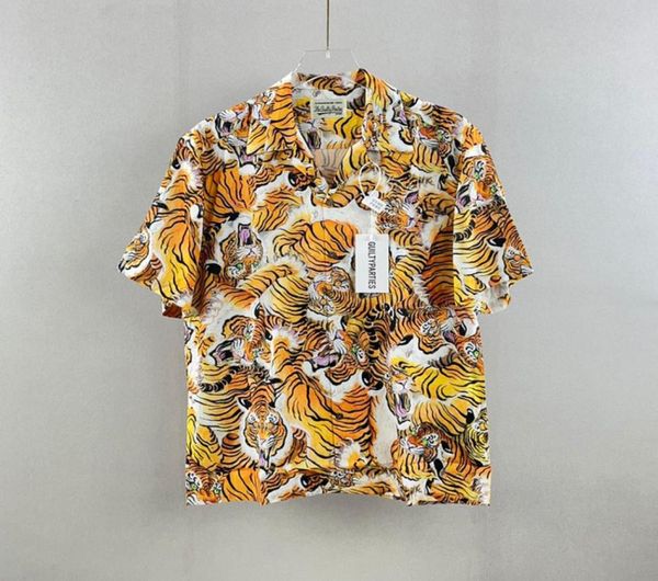

2022 japan allover tiger print tee hawaii beach casuashirt spring summer coohip hop short sleeve30296464614471, Black;brown