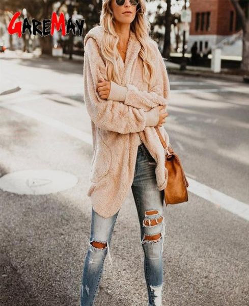 

casual faux fur hoodie coat teddy bear khaki fleece fluffy jacket autumn winter women cardigan coat long sleeve plush overcoat2222075, Black
