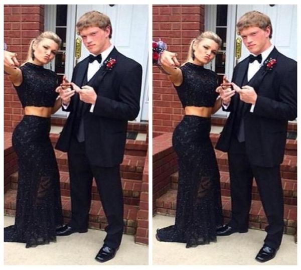 

high neck two pieces black lace mermaid prom dresses slim formal 2016 formal prom party gowns formal wear3584873