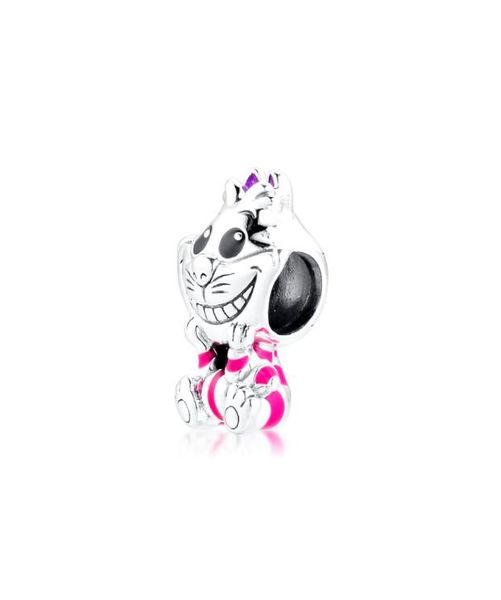 

new real 925 sterling silver beads fits european charm bracelet cute doll wonderland cheshire cat animal charm for women gift diy 1791164, Black