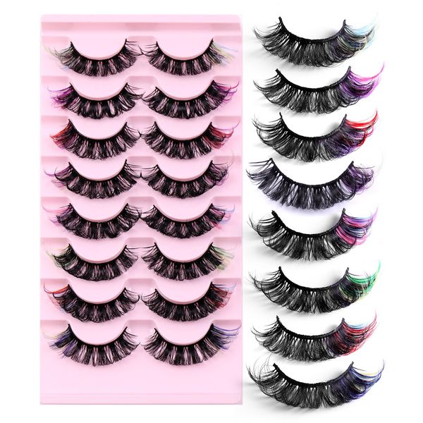 

multilayer thick colored false eyelashes extensions naturally soft wispy handmade reusable fluffy mink fake lashes with color dhl