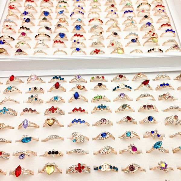 

36 pieces of women's rings gold alloy flowers love ellipse various jewelry multi-color mixed gift rings jewelry wholesale, Silver