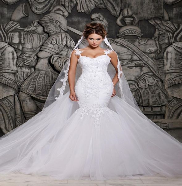 

lace mermaid gown wedding dress bridal plus size transparent back beaded custom wedding dresses small trailing slim vestido de nov6783982, White