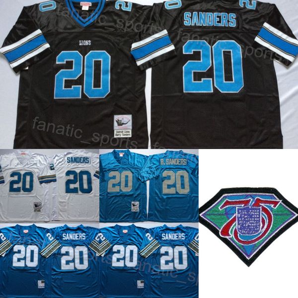 

retro 1994 football 20 barry sanders vintage jersey men all stitched for sport fans breathable pure cotton team black blue white 75th annive