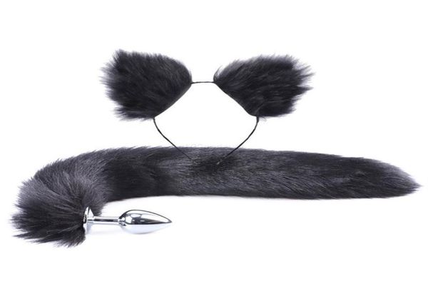 

2pcs set fluffy faux fur tail metal butt plug cute cat ears headband for role play party costume prop toys189x9041034