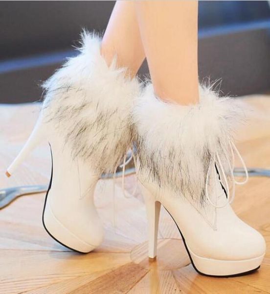 

wedding shoes martin boots winter white fur rabbit039s hair female highheeled pu rubber thicken high platform3577689, Black