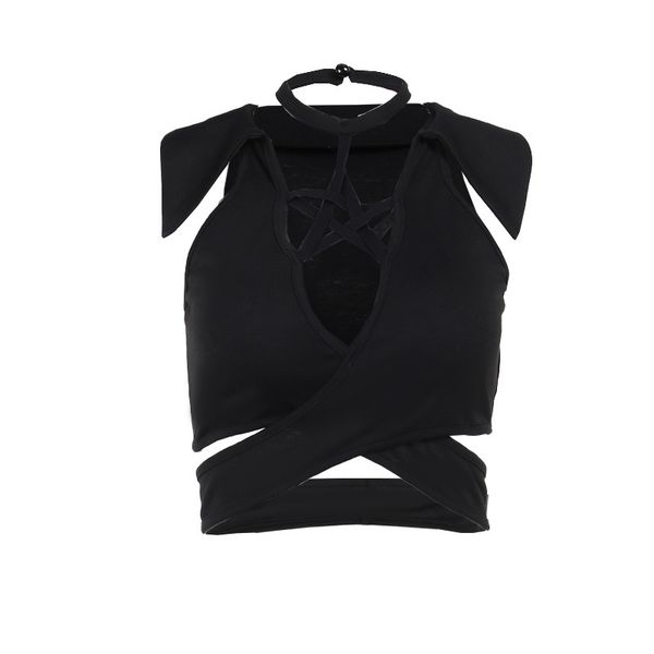 

summer spicy girl hollow out slim fit dark black wind first generation demon girl five point star, White