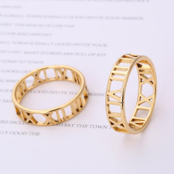 

2020 roman numerals stainless steel rings woman girl for men couple hollow wedding ring9537028, Silver
