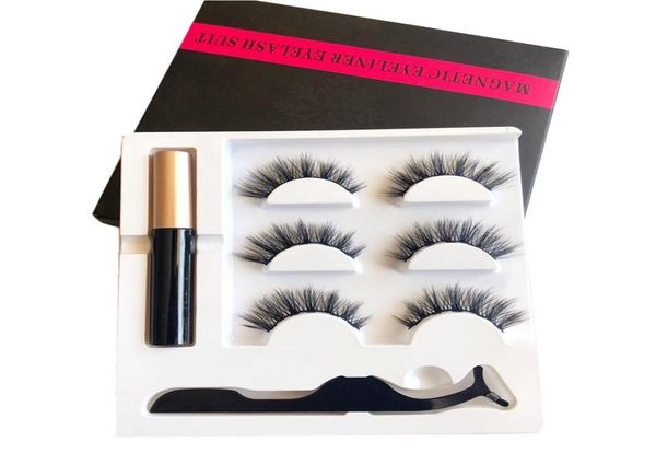 

3 pairs magnetic eyelashes false lashes liquid eyeliner tweezer eye makeup set 3d magnet false eyelashes dhl 3876790