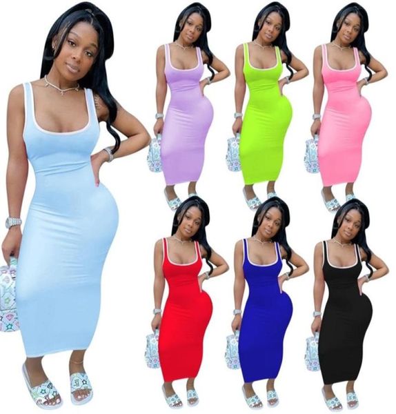 

cmyaya women summer sleeveless tank midi maxi dress fashion streetwear sport bodycon long pencil dresses 2103153109470, Black;gray