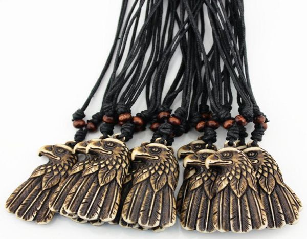 

fashion whole 12pcslot imitation yak bone carved brown eagle head pendants necklace for men women039s cool jewelry lucky g6682294, Silver