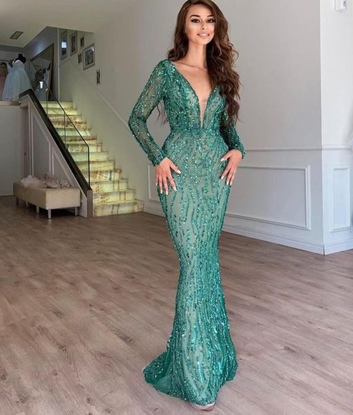 

2021 rose gold prom dress mermaid formal party ball gown long sleeve afraic girl green evening dresses deep pageant drseses custom7430715, Black