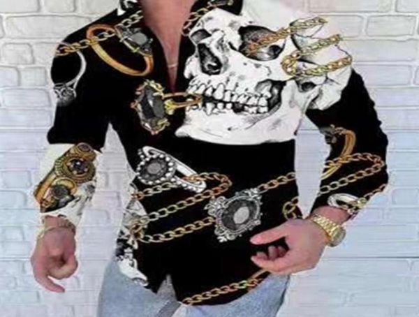 

men's casual shirts skull print shirt 2022 autumn men fashion trend personality rhines slim long sleeve dress -3xl9141043, White;black