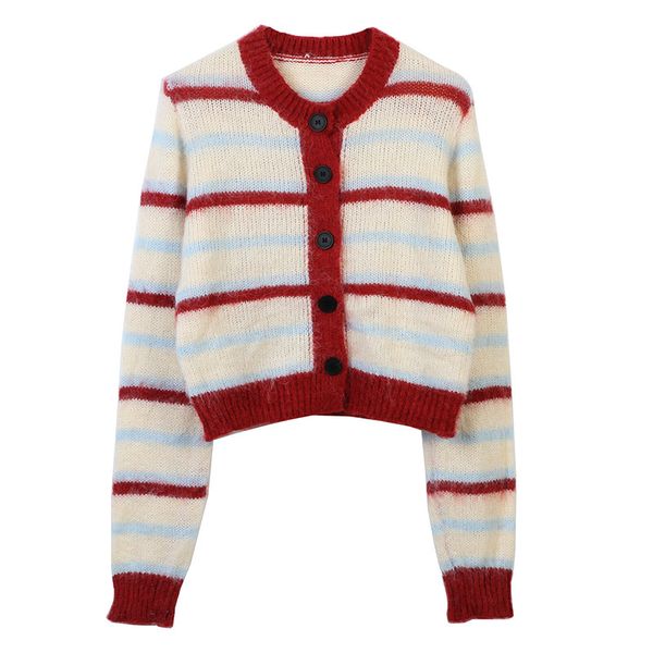 

811 l 2023 autumn women sweater long sleeve crew neck cardigan white black brand same style striped white womens mingmei