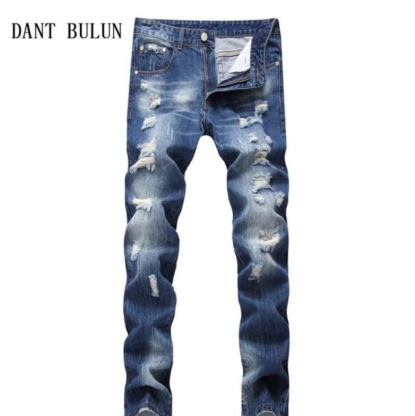 

mens biker ripped jeans slim straight distressed smart casual cotton blue denim pants plus size 2842 trousersts39513990897