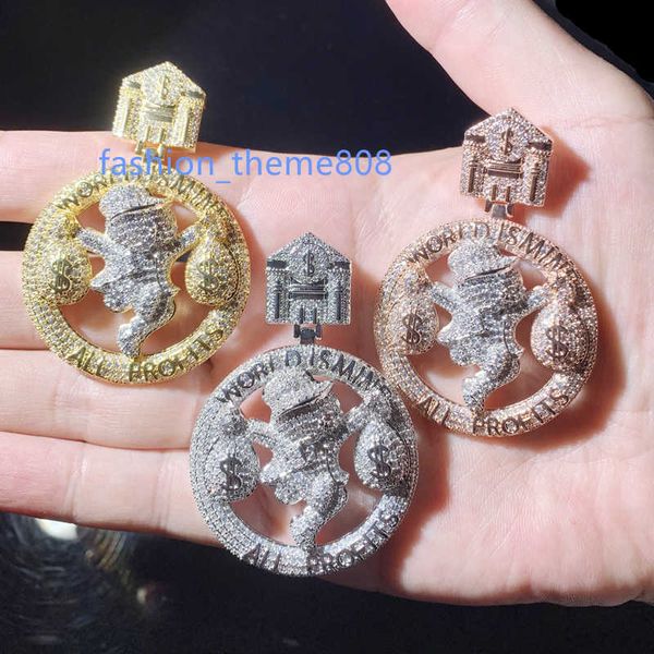 

iced out full cz stone paved pendant plated gold rose silver circus money bag pendants fit cuban chain necklace for men women hip hop neckla