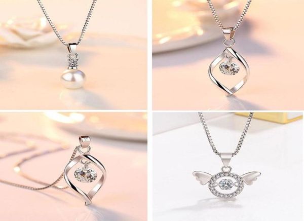 

pendant necklaces dainty zircon pearl heart necklace women choker hollow geometry silver color copper chain wedding girlfriend jew4430555