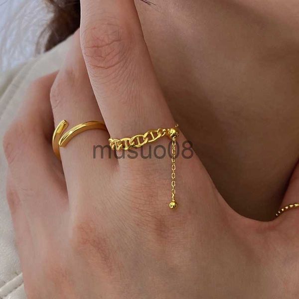 

band rings srcoi simple tassel adjustable rings gold color chain bead pendant ring geometric pig nose finger jewelry for women girl gifts j2, Silver