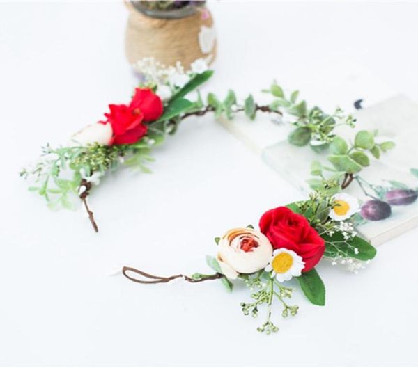 

artificial garland wreath girl flower crown white red rose peony wedding decoration bride headpiece headwear for party holiday acc6652079