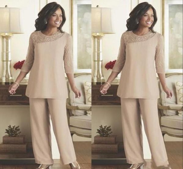 

elegant lace mother of the bride pants suits 2020 summer chiffon custom made 34 long sleeves wedding guest wear mother dress suit8304857, Black;red