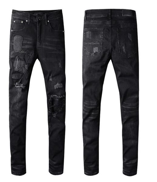

fashion mens jeans men women motorcycle biker jeans mens distressed ripped slim skinny jeans black pants8083391, Blue