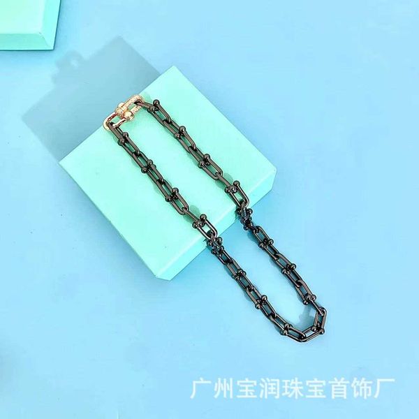 

designer's tiffay hardwear series u-shaped horseshoe diamond black gold necklace fashion s925 sterling silver 9qhf