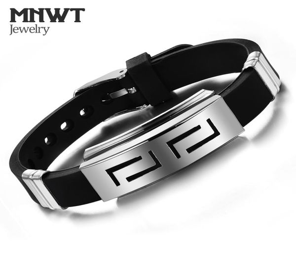 

mnwt 2018 men039s black bracelet pu leather fashion punk silicone stainless steel men039s bracelet accessories jewelry brace5517305, Golden;silver