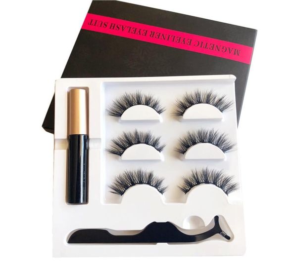 

3 pairs magnetic eyelashes false lashes liquid eyeliner tweezer eye makeup set 3d magnet false eyelashes dhl 2725717