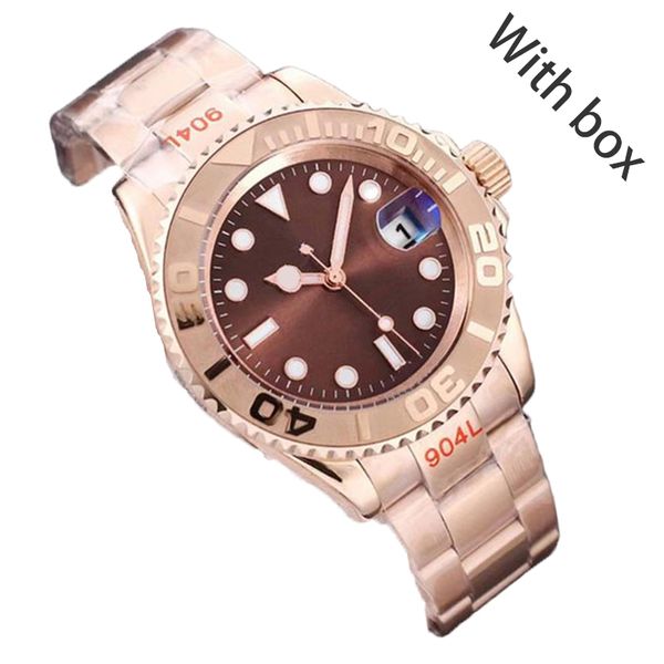 

men luxury watch designer watch yacht 41mm automatic male leather 904l stainless steel sapphire with box montre waterproof christmas friends, Slivery;brown