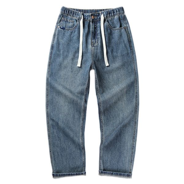 

spring and autumn deep blue sagging loose straight casual jeans men's