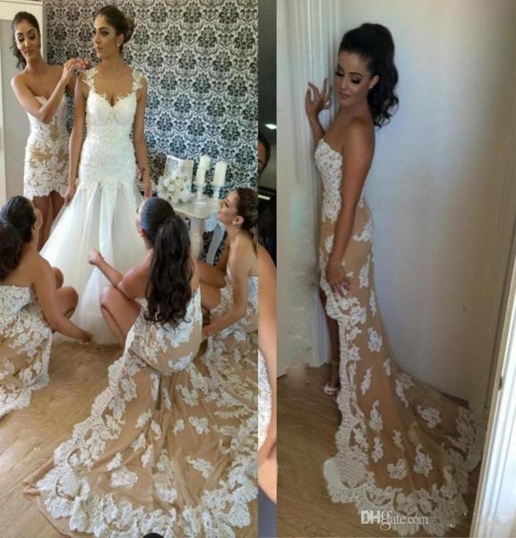 

champagne bridesmaid dresses mermaid long high low lace appliques party dresses for wedding long customized bridesmaid dresses che2709855, Blue;red