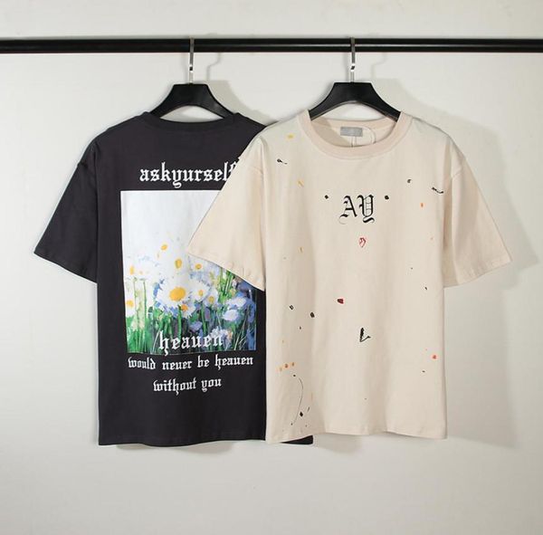 

painting flowers shortsleeved distressed tee men and women hip hop casual short sleeve tees5018606, White;black