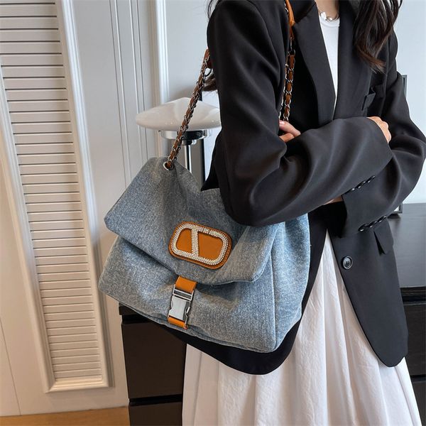 

denim bag for women's summer fashion chain tote bag niche large capacity single shoulder underarm bag