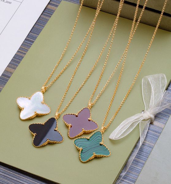 

18k gold plated necklaces luxury designer necklace four-leaf clover diameter 2.5cm chain length 90cm pendant necklace wedding party jewelry, Black