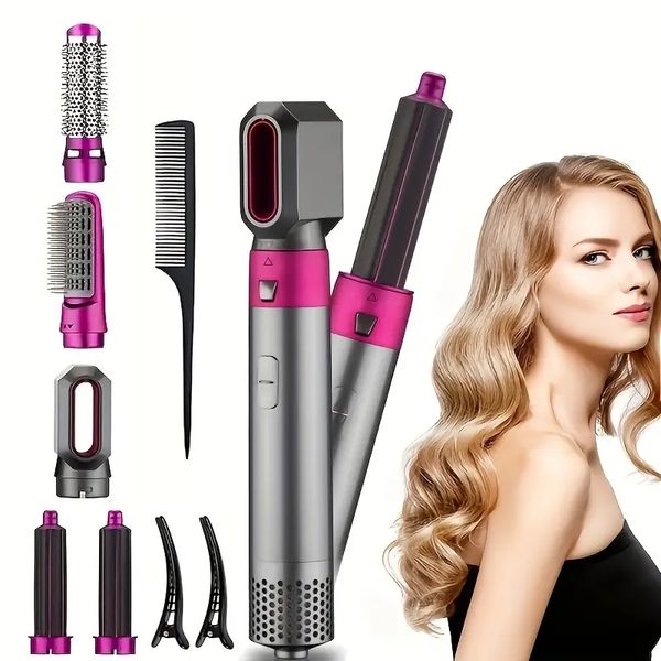 

5-in-1 hair styler multi-functional air comb hair curling iron professional hair styling tools with 1pcs comb 2pcs hair clips, Black