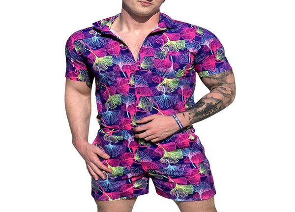 

cloudstyle mens rompers short sleeve 3d printed one piece zipper romper casual pants jumpsuit overall shirt tshirt shorts set x055194782, Gray