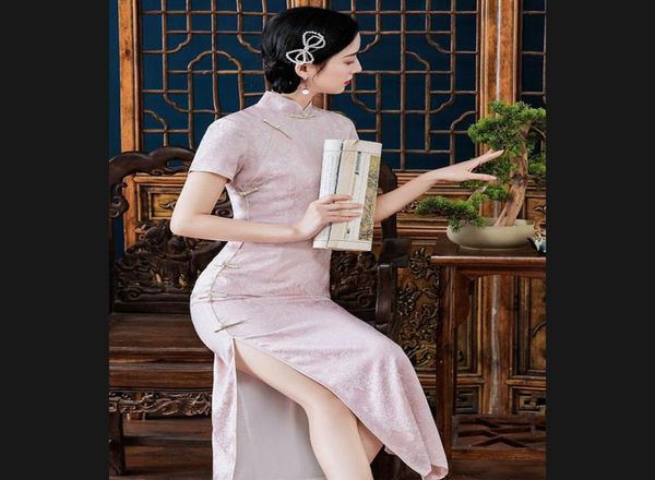 

ethnic clothing pink autumn qipao chinese traditional dress elegant women floral long dresses beach outing female cheongsams party4211618, Red