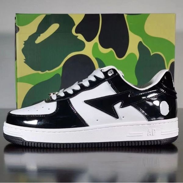 

bathing apes designer casual shoes for men women low sneakers canvas fashion patent leather flat sneaker trainers suede comics trainer, Black