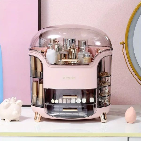 

1pc large transparent cosmetic storage box - portable makeup case for counter bathroom, and dressing table - dustproof and organizes skin ca